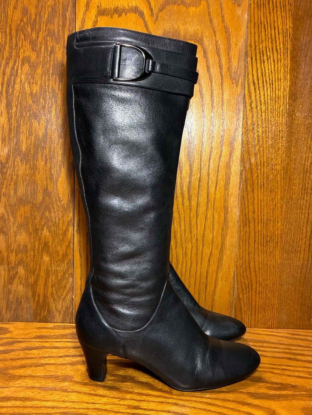 Y2K VTG Cole Haan Nike Air Buckle Shaft Tall Black Leather Boots Size 7.5